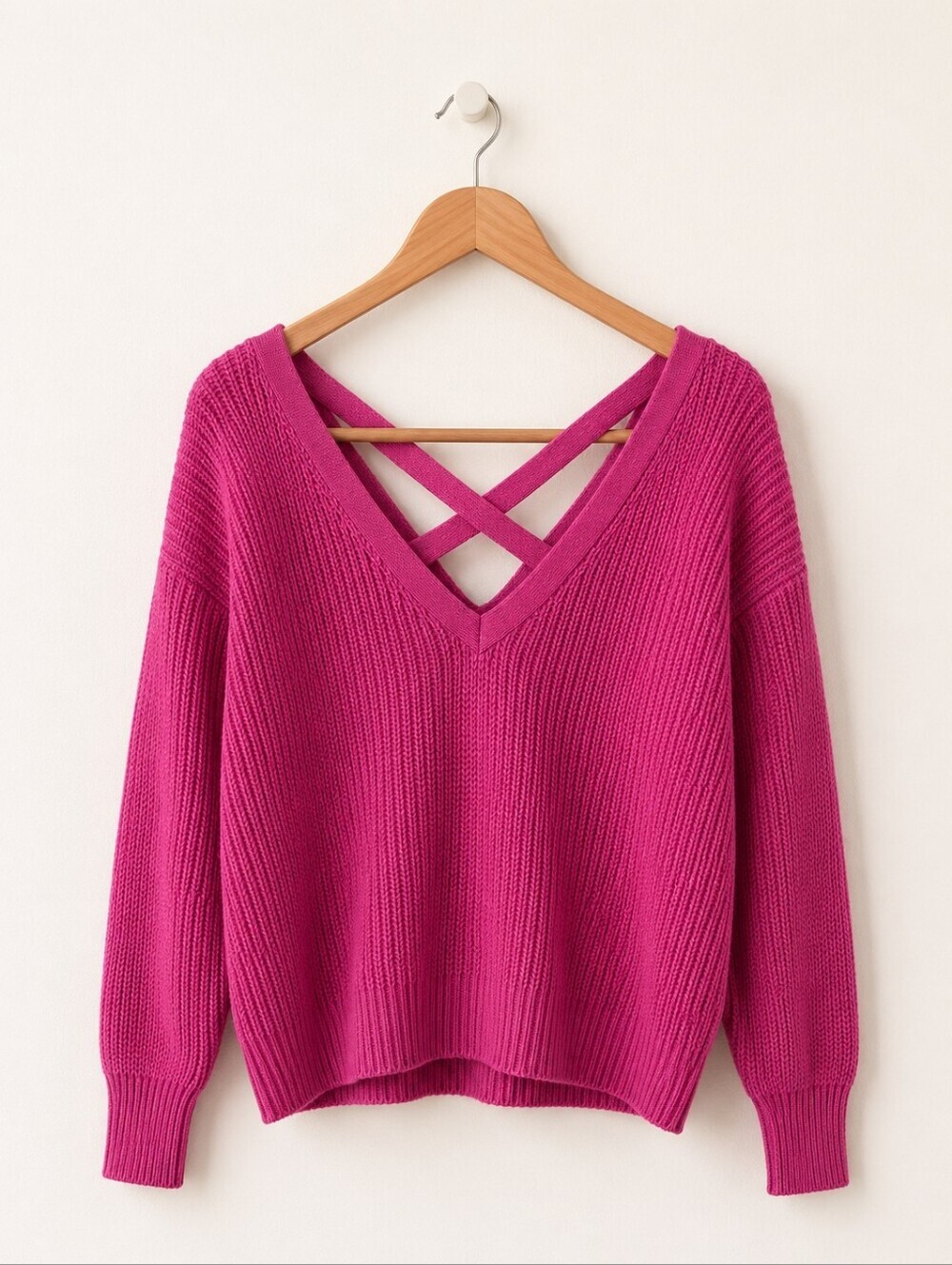 ANTHROPOLOGIE MAUVE V-Neck Waffle Knit Sweater - Raspberry Pink - Picture 5 of 5